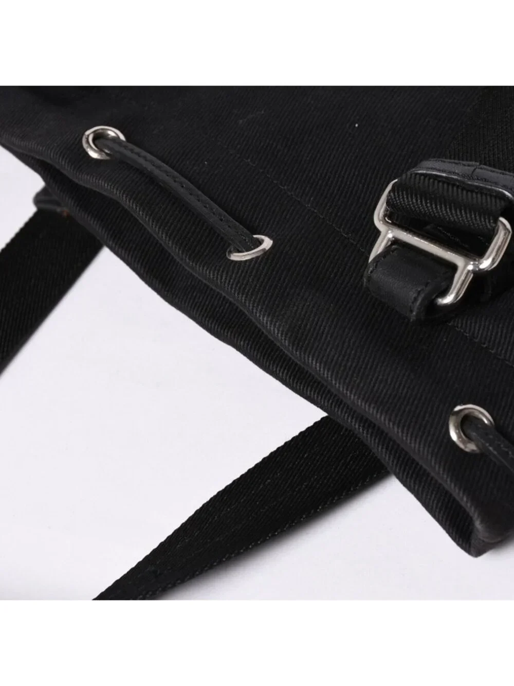 Saint Laurent Kahala Handbag Canvas Leather Black Logo Embroidery